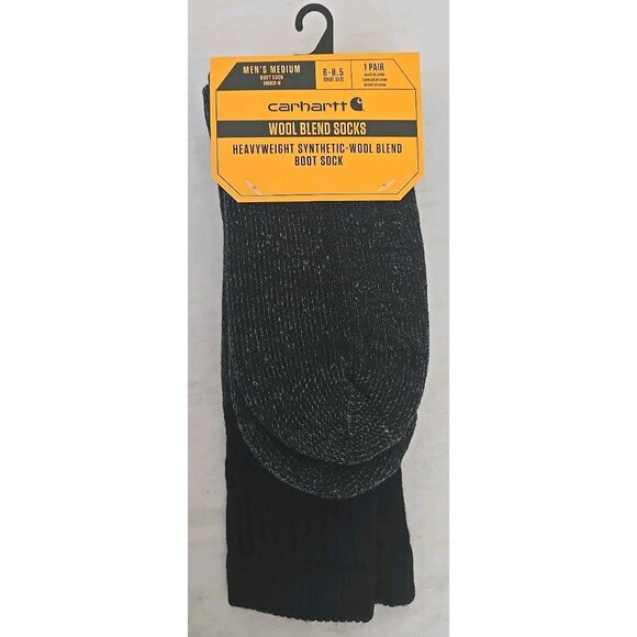 2 PAIR New Carhartt Boot Socks Men Medium 6-8½ Black Heavyweight Synthetic Wool - Picture 3 of 8